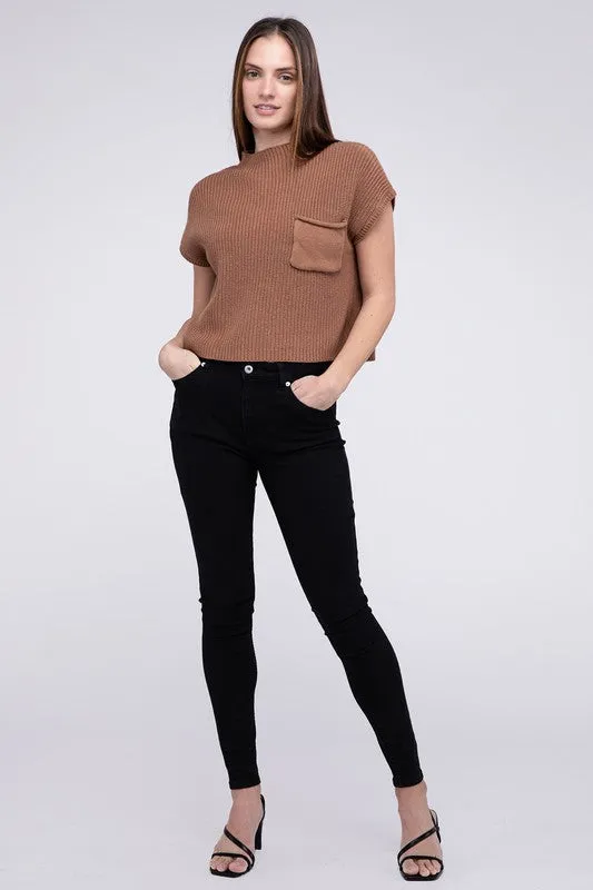 TEEK - Mock Neck Short Sleeve Cropped Sweater