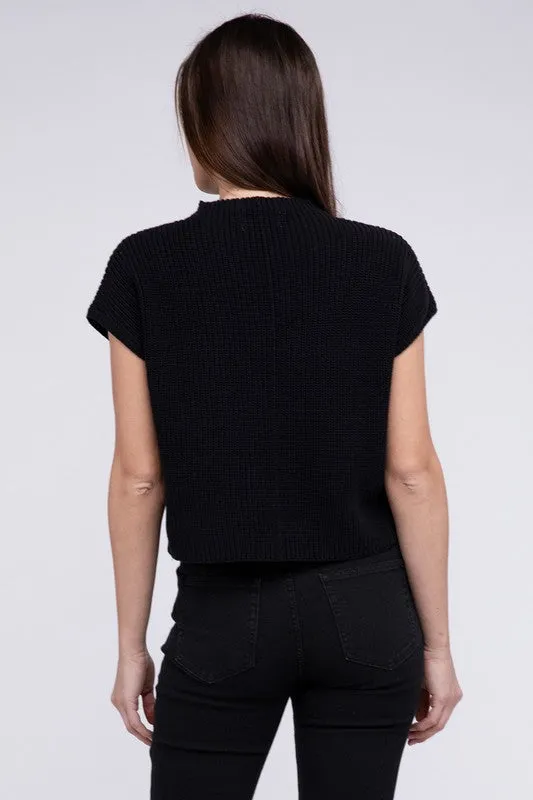 TEEK - Mock Neck Short Sleeve Cropped Sweater