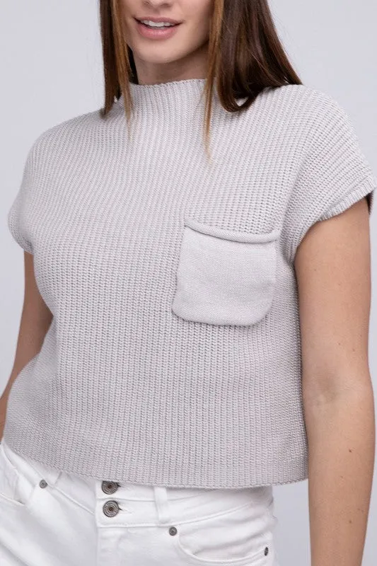 TEEK - Mock Neck Short Sleeve Cropped Sweater