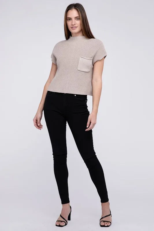 TEEK - Mock Neck Short Sleeve Cropped Sweater