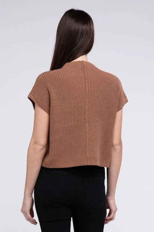 TEEK - Mock Neck Short Sleeve Cropped Sweater