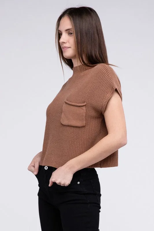 TEEK - Mock Neck Short Sleeve Cropped Sweater