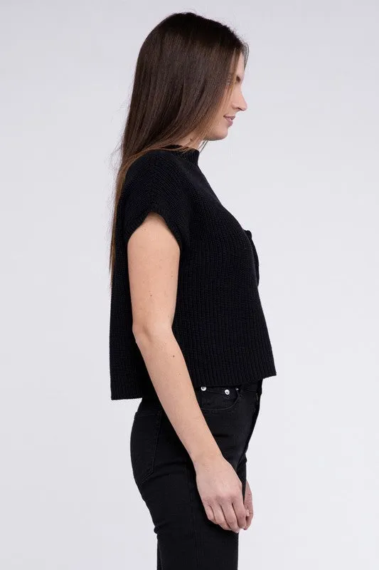 TEEK - Mock Neck Short Sleeve Cropped Sweater