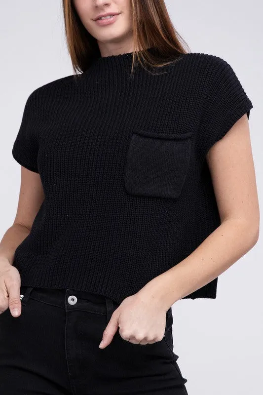 TEEK - Mock Neck Short Sleeve Cropped Sweater