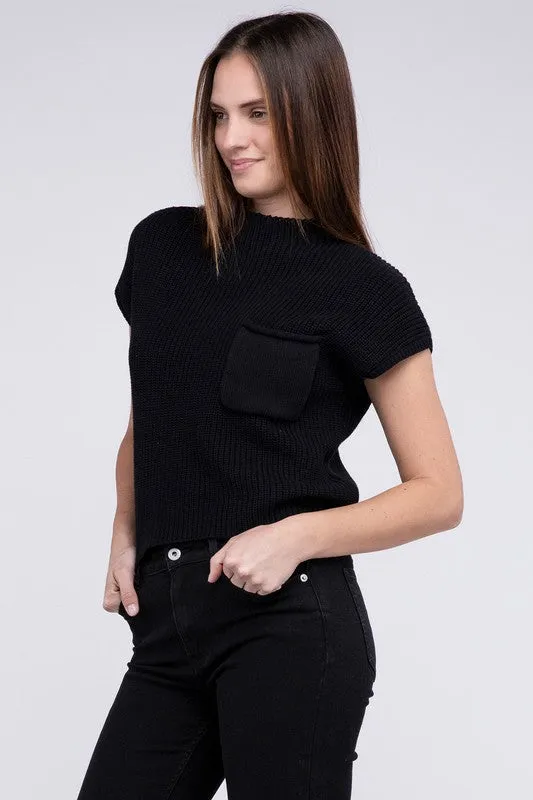 TEEK - Mock Neck Short Sleeve Cropped Sweater