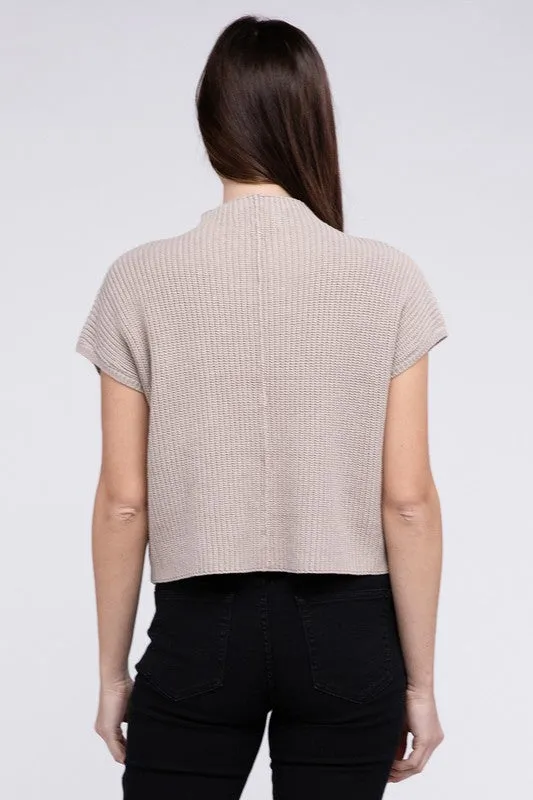 TEEK - Mock Neck Short Sleeve Cropped Sweater