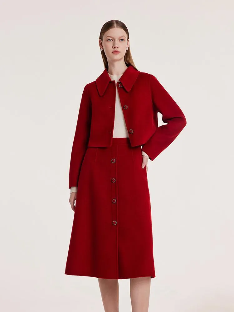 Tencel Wool Crop Jacket And Half Women Skirt Suit