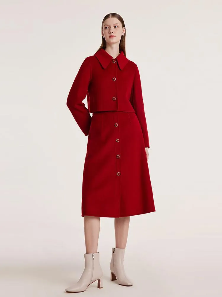 Tencel Wool Crop Jacket And Half Women Skirt Suit