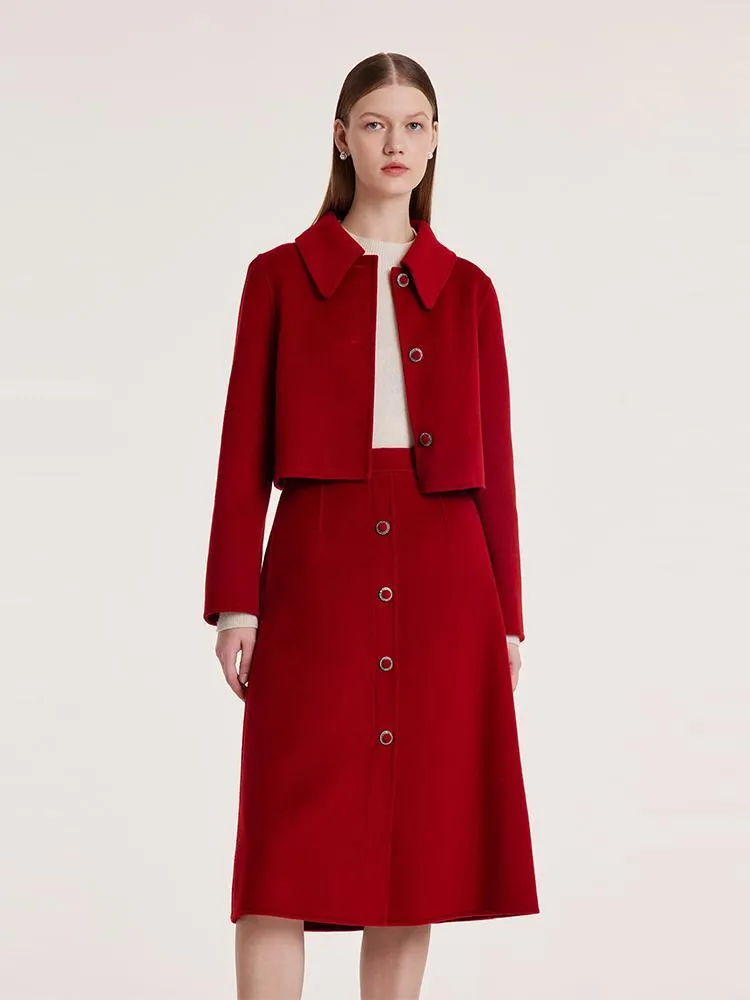 Tencel Wool Crop Jacket And Half Women Skirt Suit