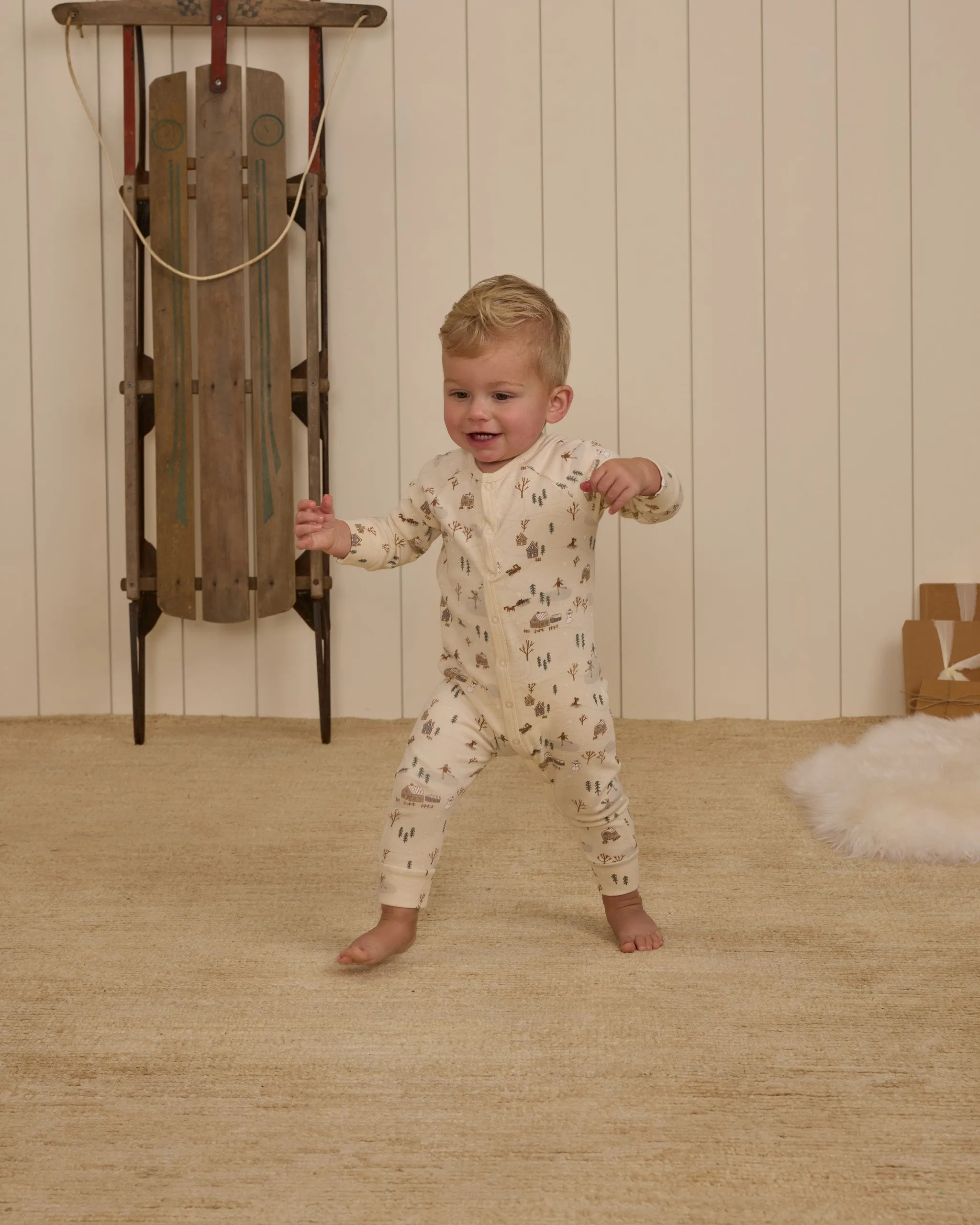 The Organic Long John Pajamas by Rylee   Cru - Winter Town - BABY