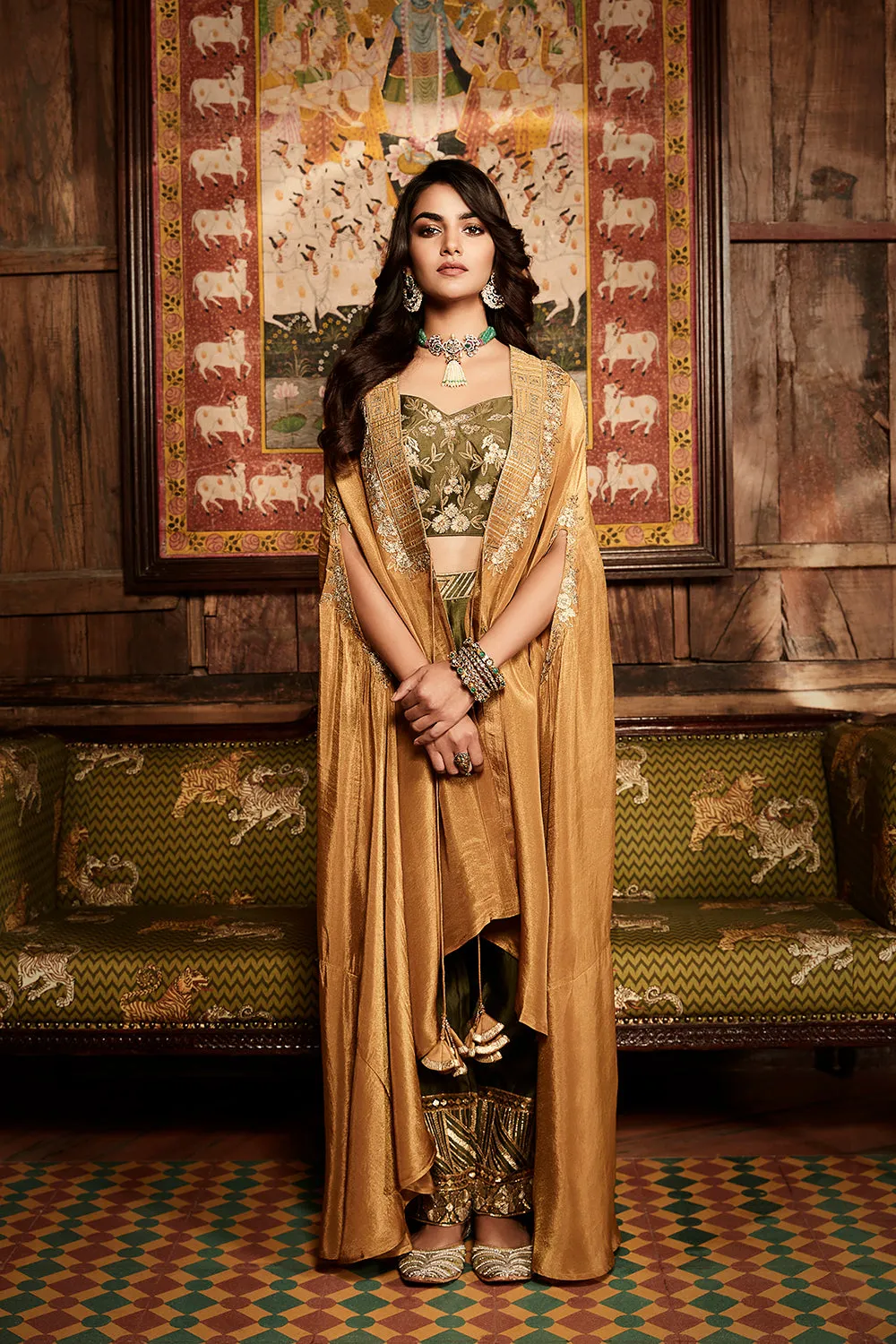 The Tissue Gota Olive & Haldi Cape Set