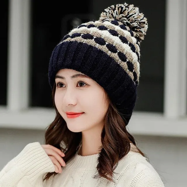 Thick Cotton And Ring Scarf Casual Warm Knitted Winter Beanie