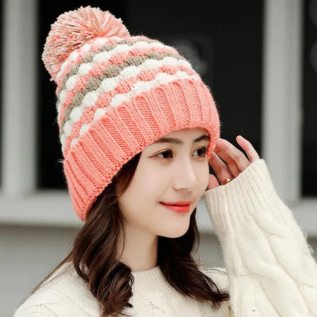 Thick Cotton And Ring Scarf Casual Warm Knitted Winter Beanie