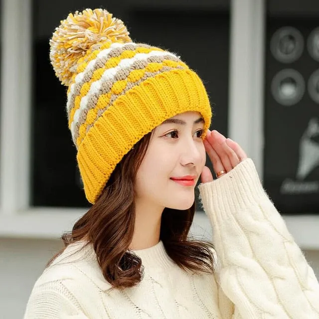 Thick Cotton And Ring Scarf Casual Warm Knitted Winter Beanie