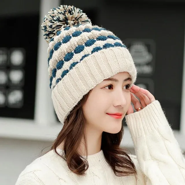 Thick Cotton And Ring Scarf Casual Warm Knitted Winter Beanie