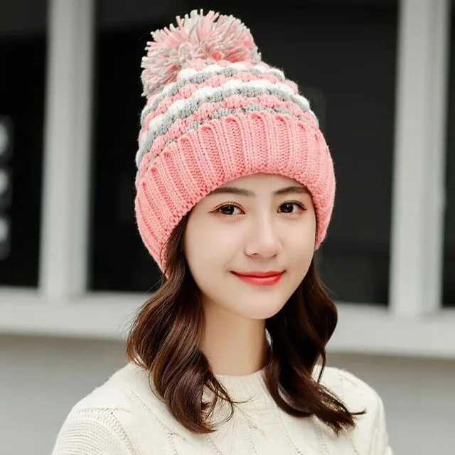 Thick Cotton And Ring Scarf Casual Warm Knitted Winter Beanie