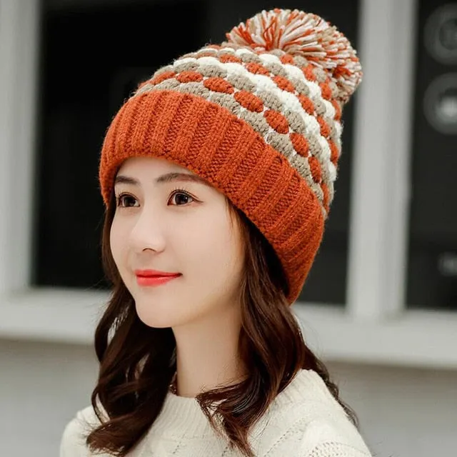 Thick Cotton And Ring Scarf Casual Warm Knitted Winter Beanie