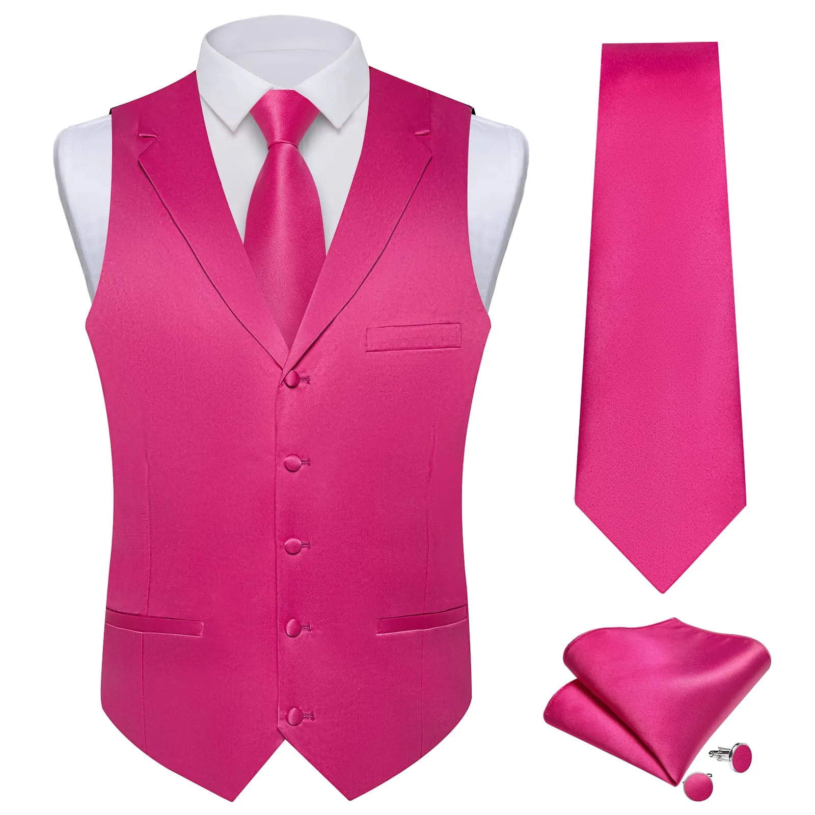 Ties2you Dress Vest Deep Cerise Pink Solid Notched Collar Silk Tuxedo Vest for Men