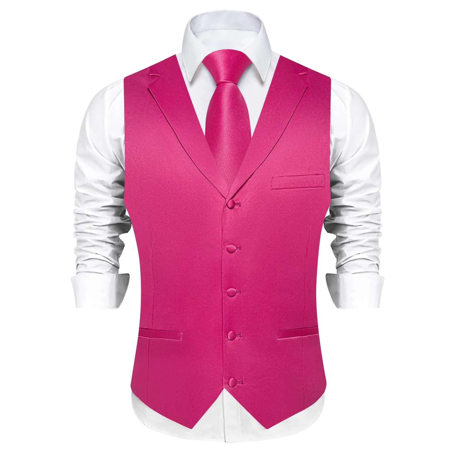 Ties2you Dress Vest Deep Cerise Pink Solid Notched Collar Silk Tuxedo Vest for Men