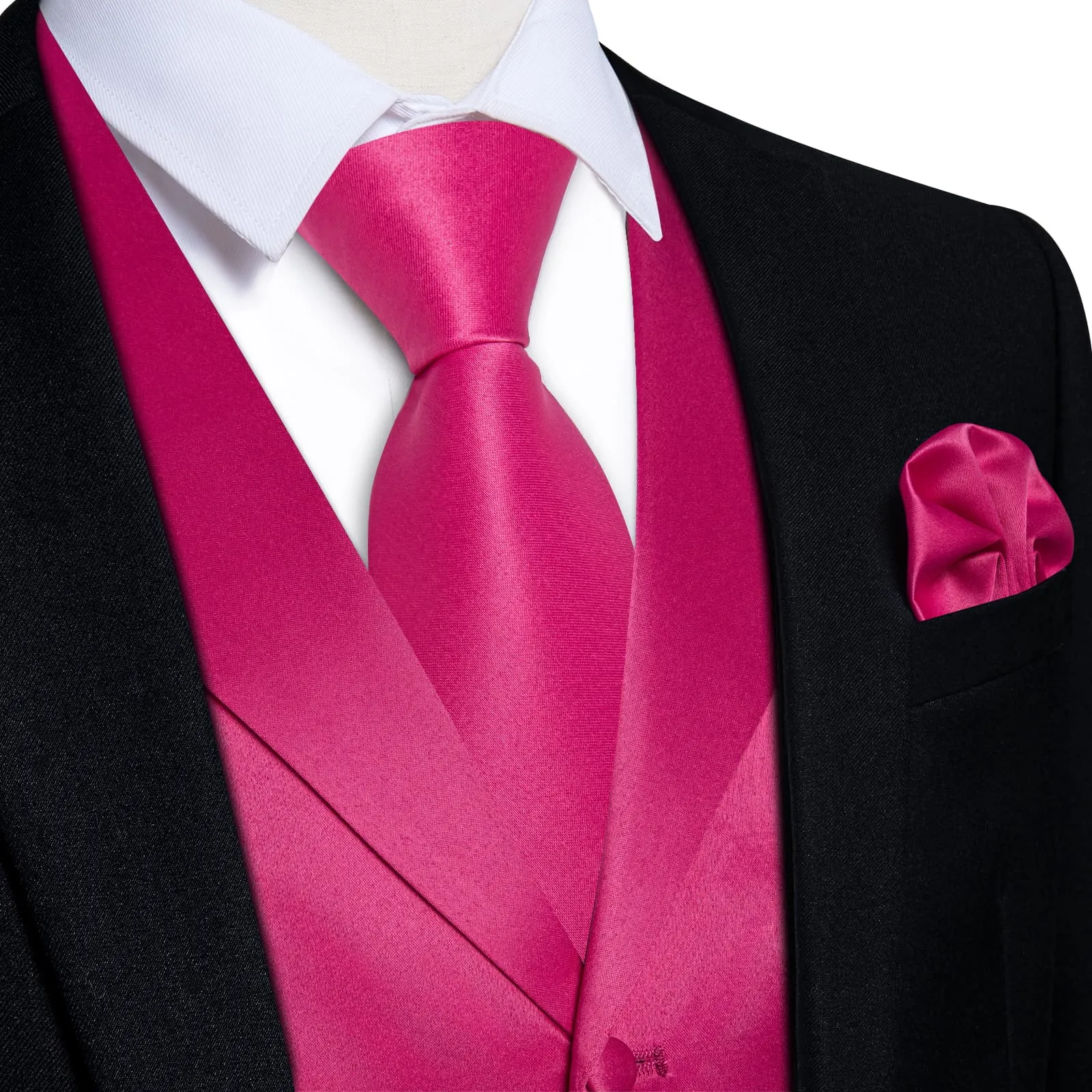 Ties2you Dress Vest Deep Cerise Pink Solid Notched Collar Silk Tuxedo Vest for Men