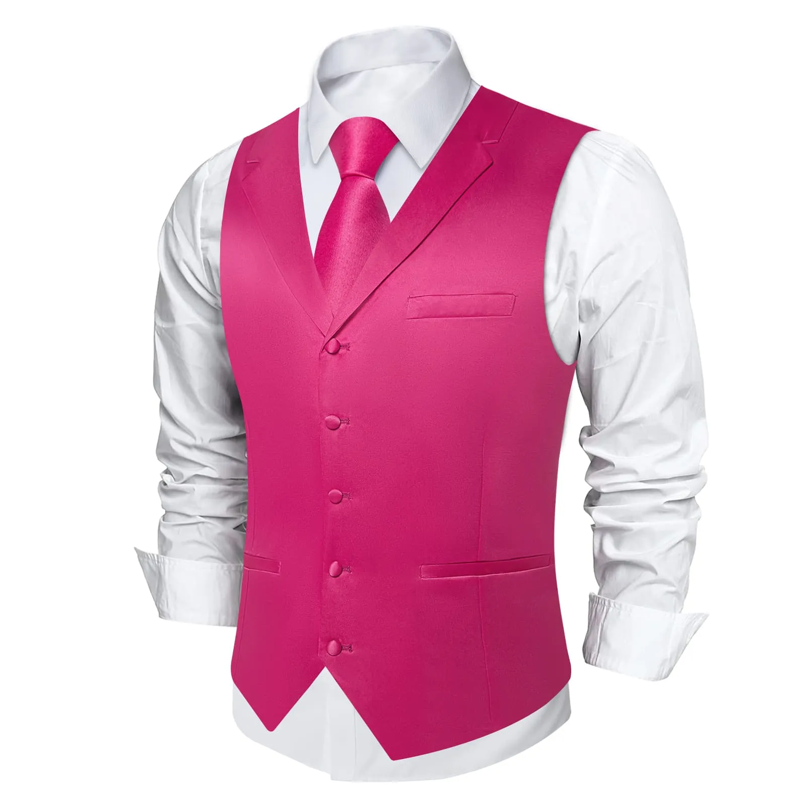 Ties2you Dress Vest Deep Cerise Pink Solid Notched Collar Silk Tuxedo Vest for Men