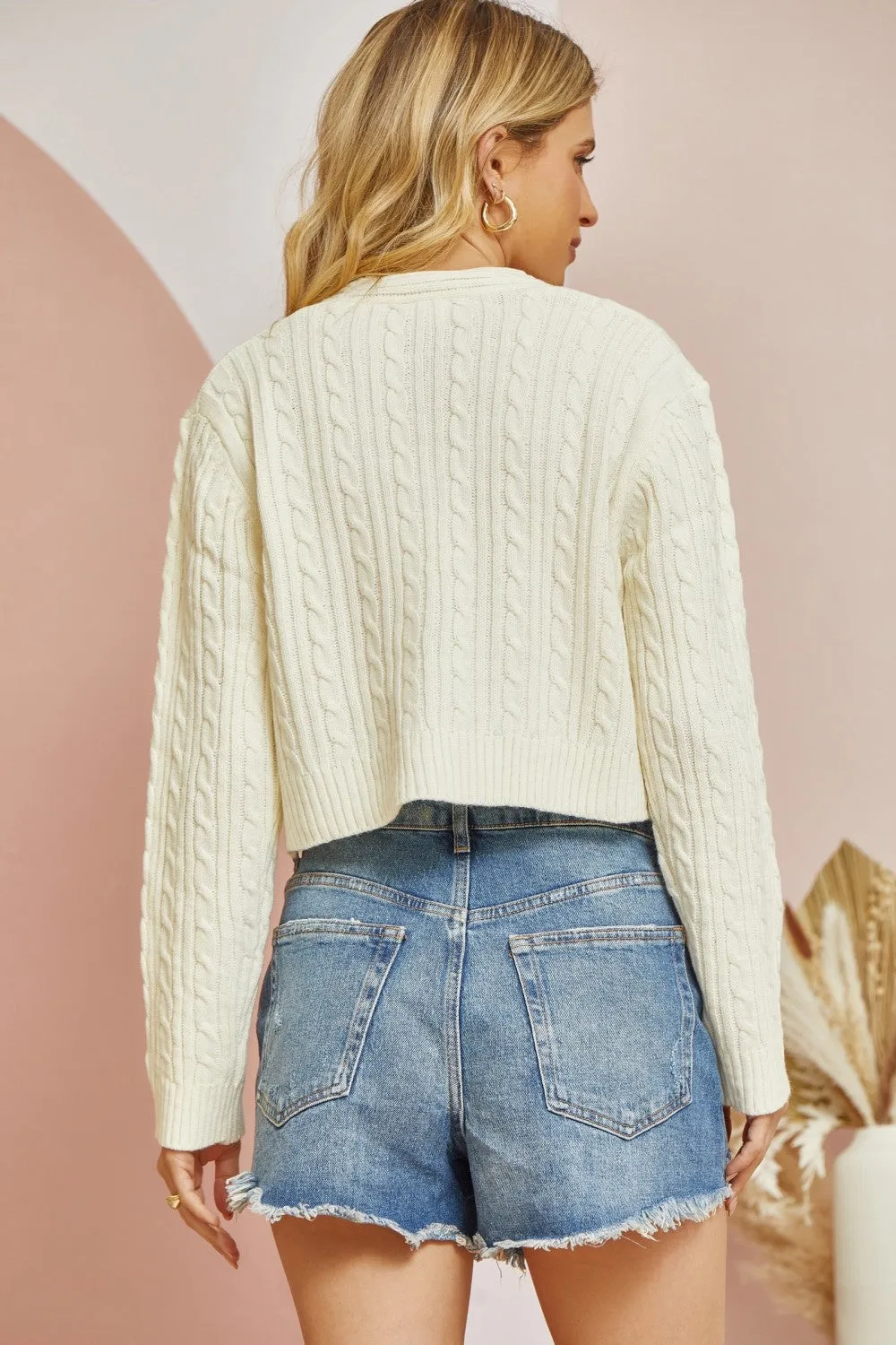 Tripping Cable Knit Cardigan in Ivory