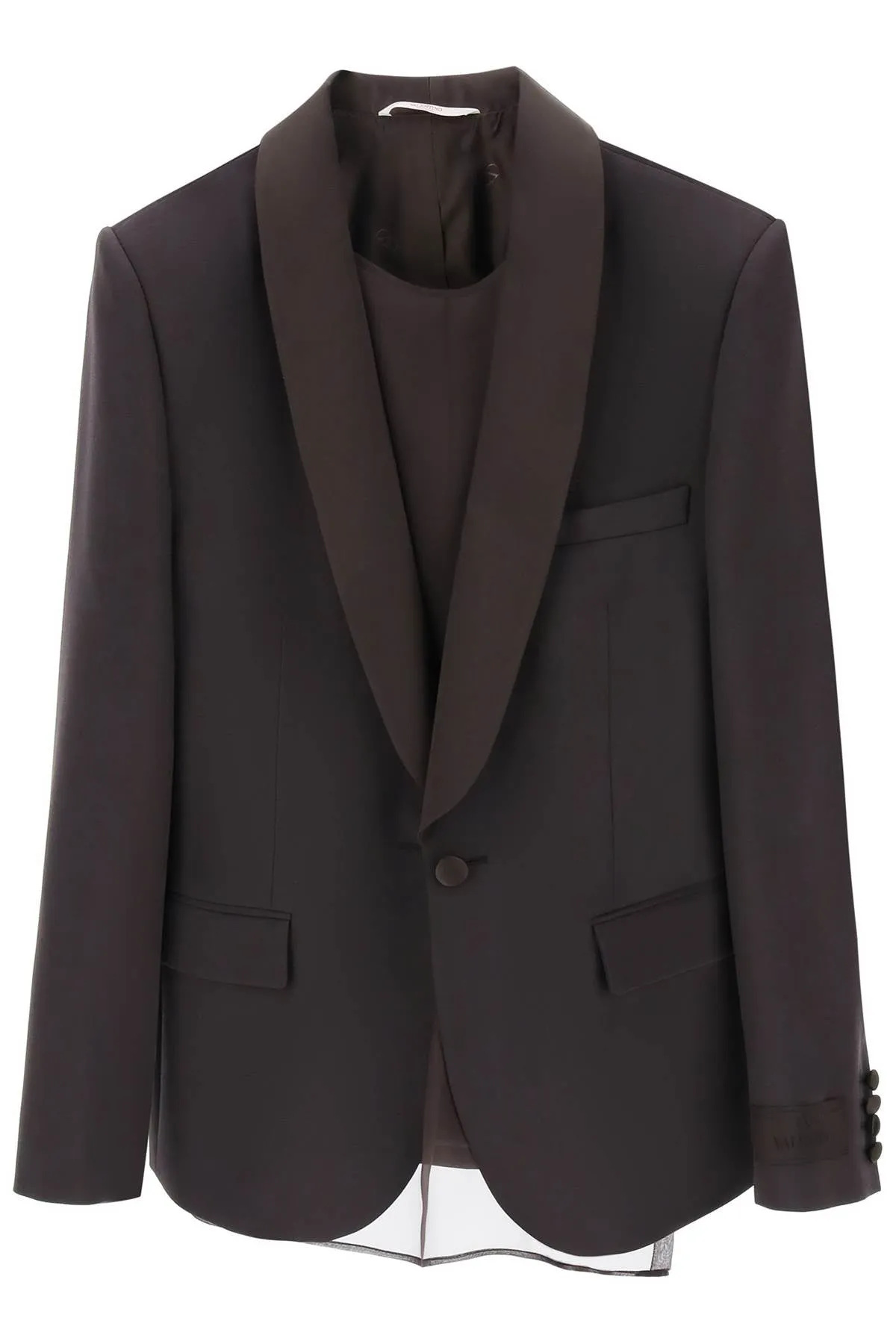 Valentino wool tuxedo jacket with chiffon bib