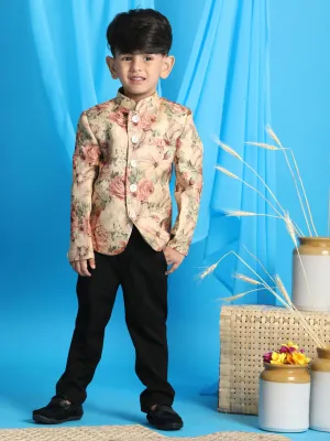 VASTRAMAY Boy's Beige Printed Jodhpuri