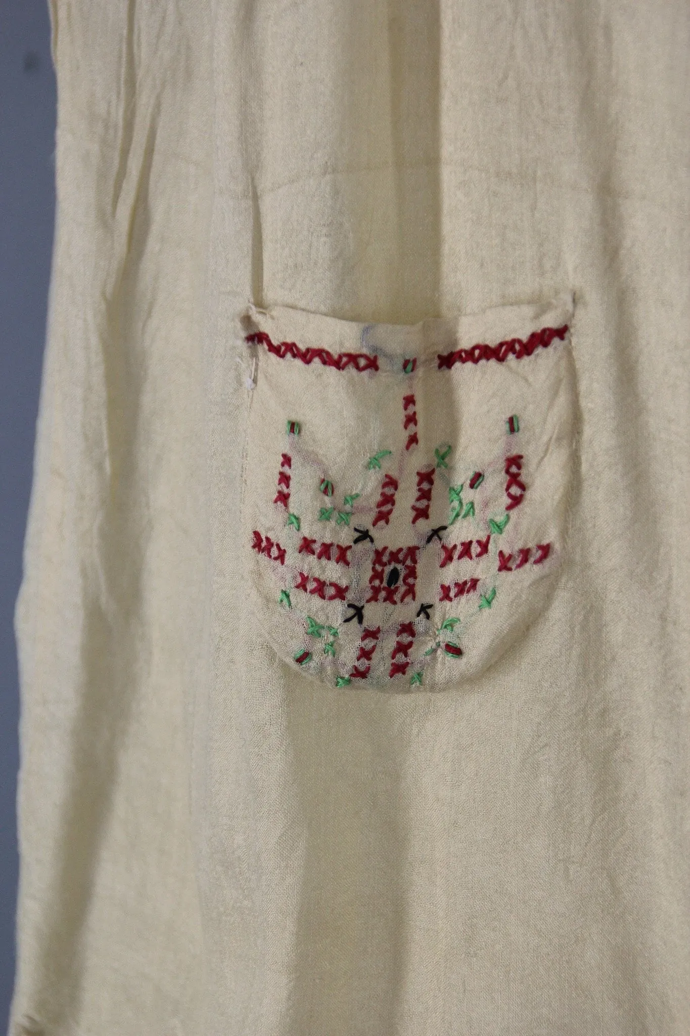 Vintage 1920s Pongee Silk Embroidered Peasant Blouse