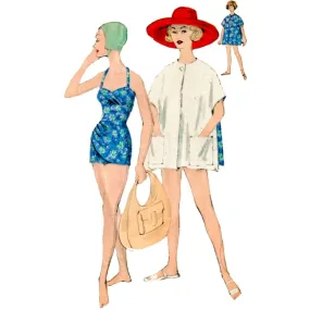 Vintage 1950s Pattern – Bathing Suit & Reversible Beach Coat - Bust 32" (81.3cm)