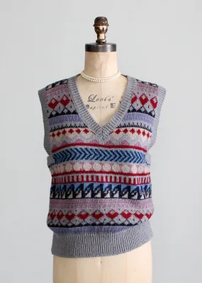 Vintage 1970s Oversized Patterned Sweater Vest