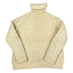 Vintage 80s 90s Cream Turtle Neck Hand Knit Sweater 12 14 M