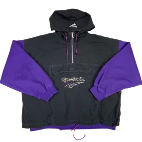 Vintage 90s Black Purple Reebok Hooded Quarter Zip Jacket XXL