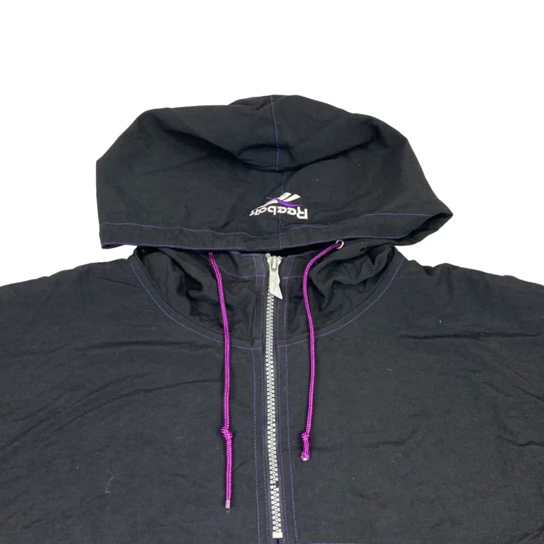 Vintage 90s Black Purple Reebok Hooded Quarter Zip Jacket XXL