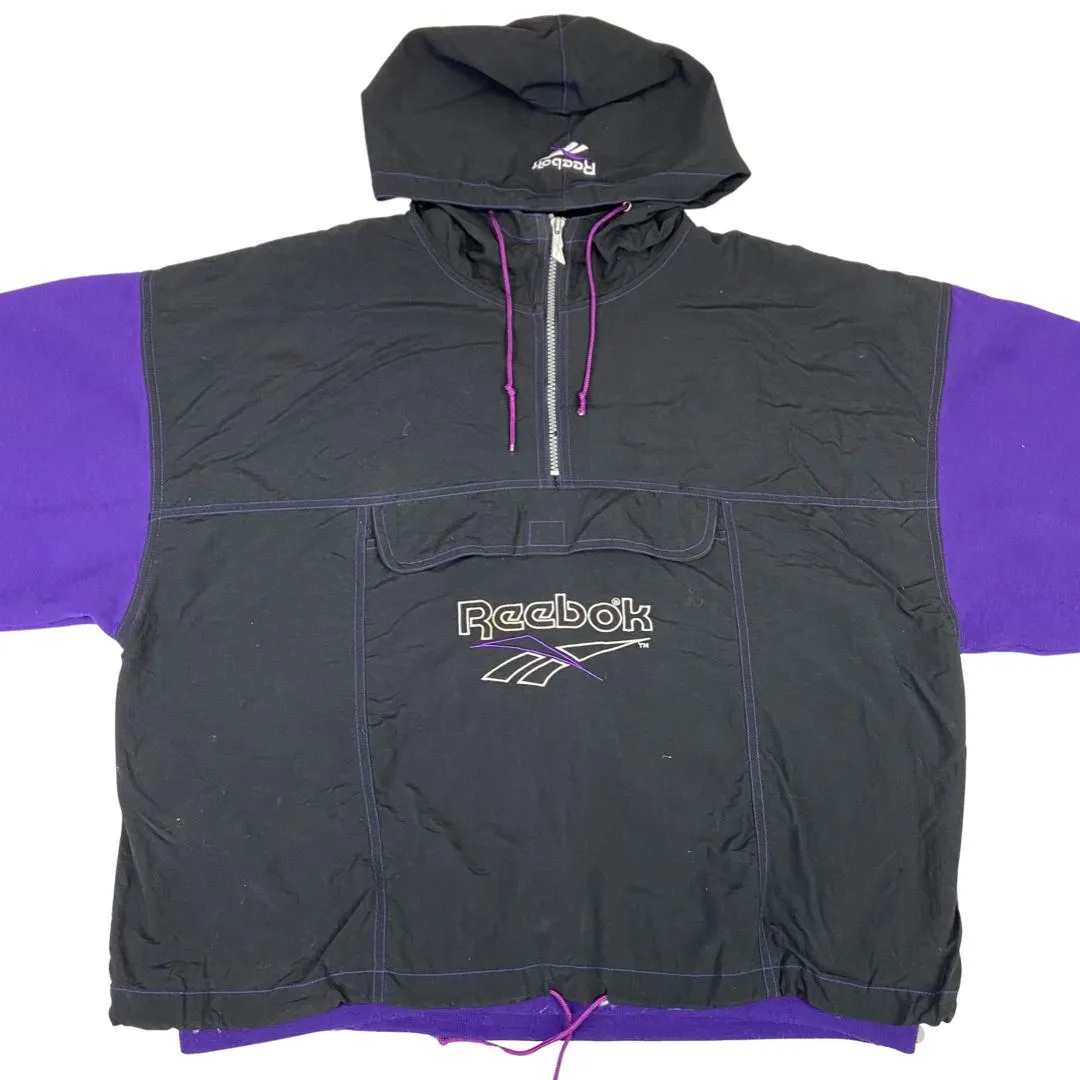 Vintage 90s Black Purple Reebok Hooded Quarter Zip Jacket XXL