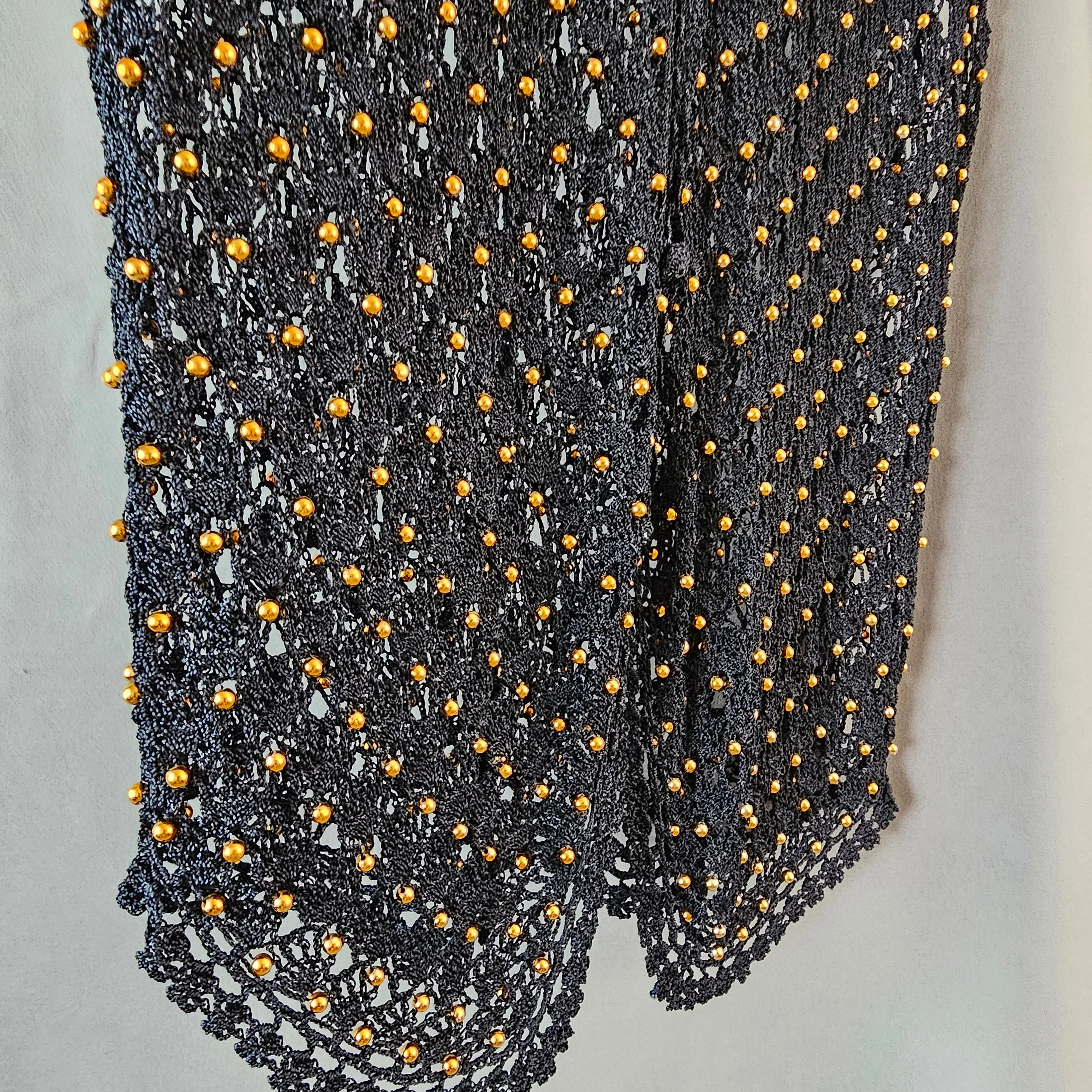 VINTAGE CROCHET GOLD BEADED VEST SIZE M/L