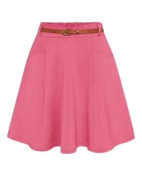 Vintage Mini-Skirt with Belt Elastic Waist Mid-Thigh A-Line Skirt