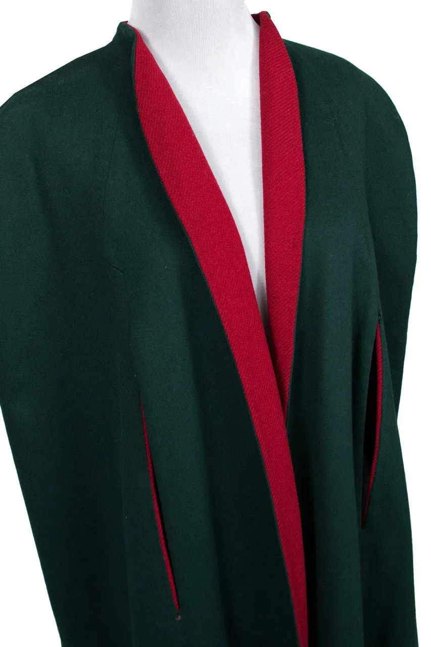 Vintage Pauline Trigere Red Green Wool Cape Rare Label