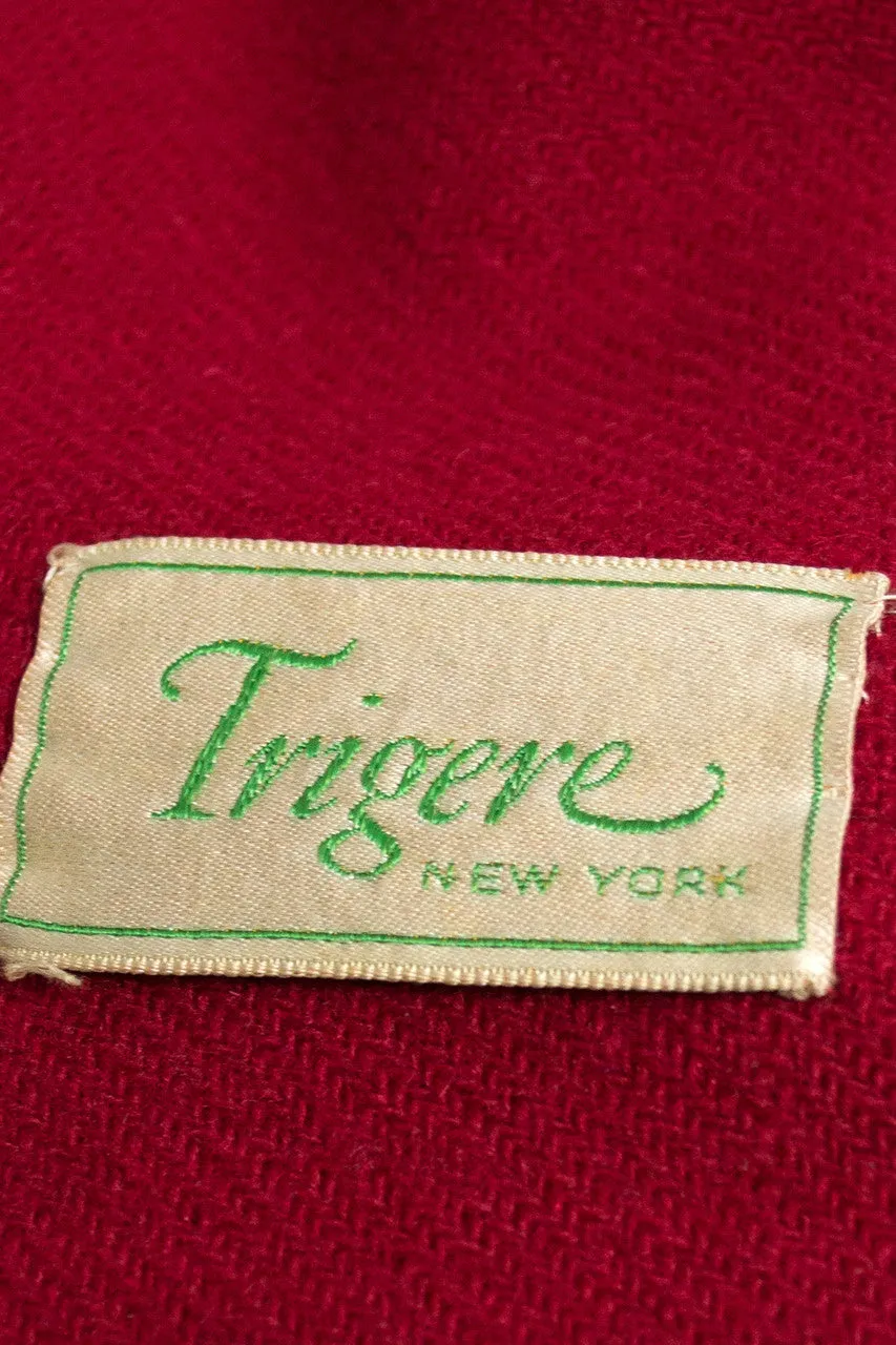 Vintage Pauline Trigere Red Green Wool Cape Rare Label