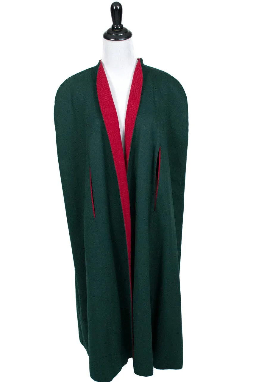 Vintage Pauline Trigere Red Green Wool Cape Rare Label