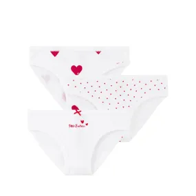 White and Red 3 Pack Heart Print Underwear