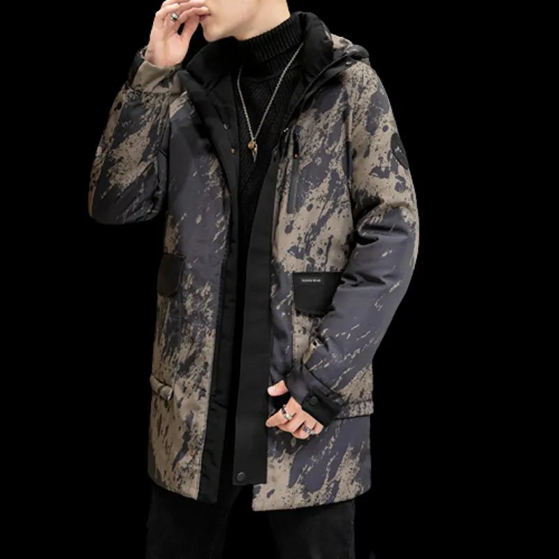 White Duck Down Pilot Thickened Camouflage Mid-Length Down Coat