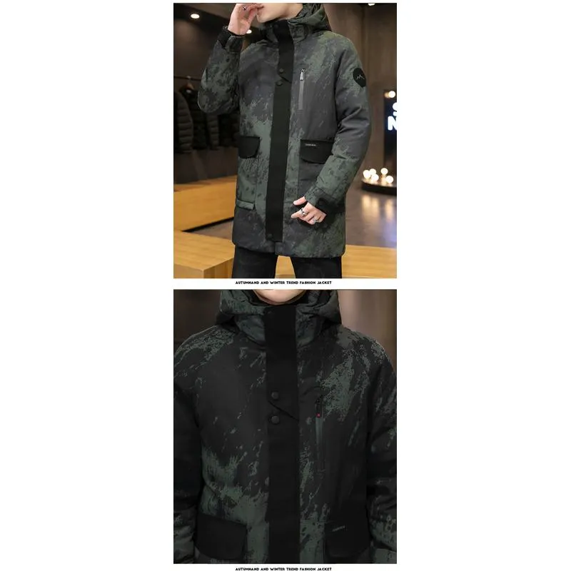 White Duck Down Pilot Thickened Camouflage Mid-Length Down Coat