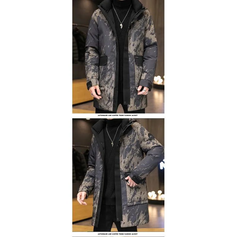 White Duck Down Pilot Thickened Camouflage Mid-Length Down Coat