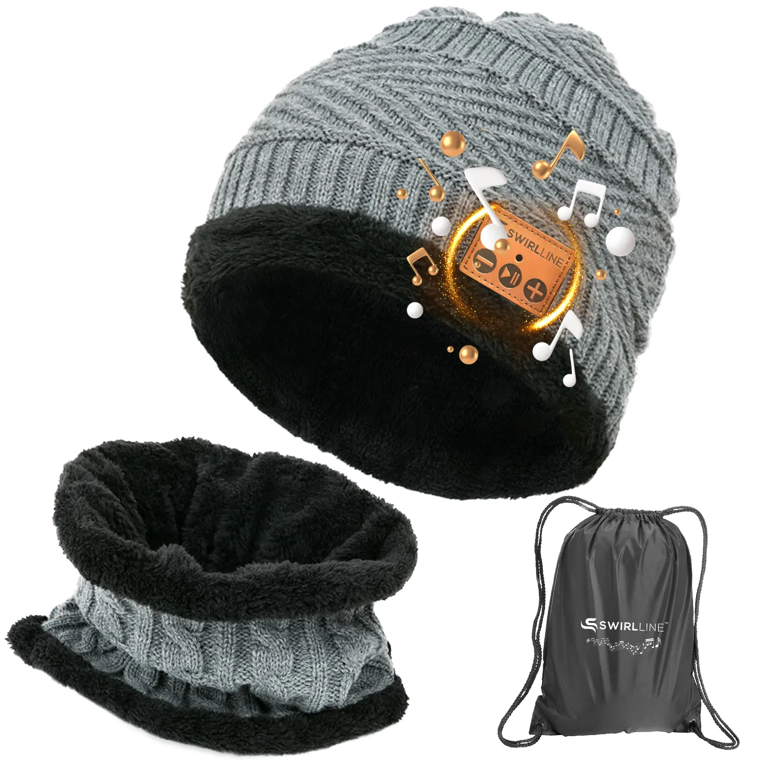 Wireless Beanie - Wireless Headphones Hat and Scarf Set for Winter Outdoor Men Women Warm Knitted Music Hat Black