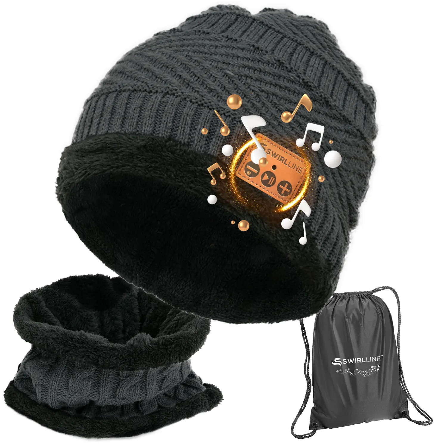 Wireless Beanie - Wireless Headphones Hat and Scarf Set for Winter Outdoor Men Women Warm Knitted Music Hat Black