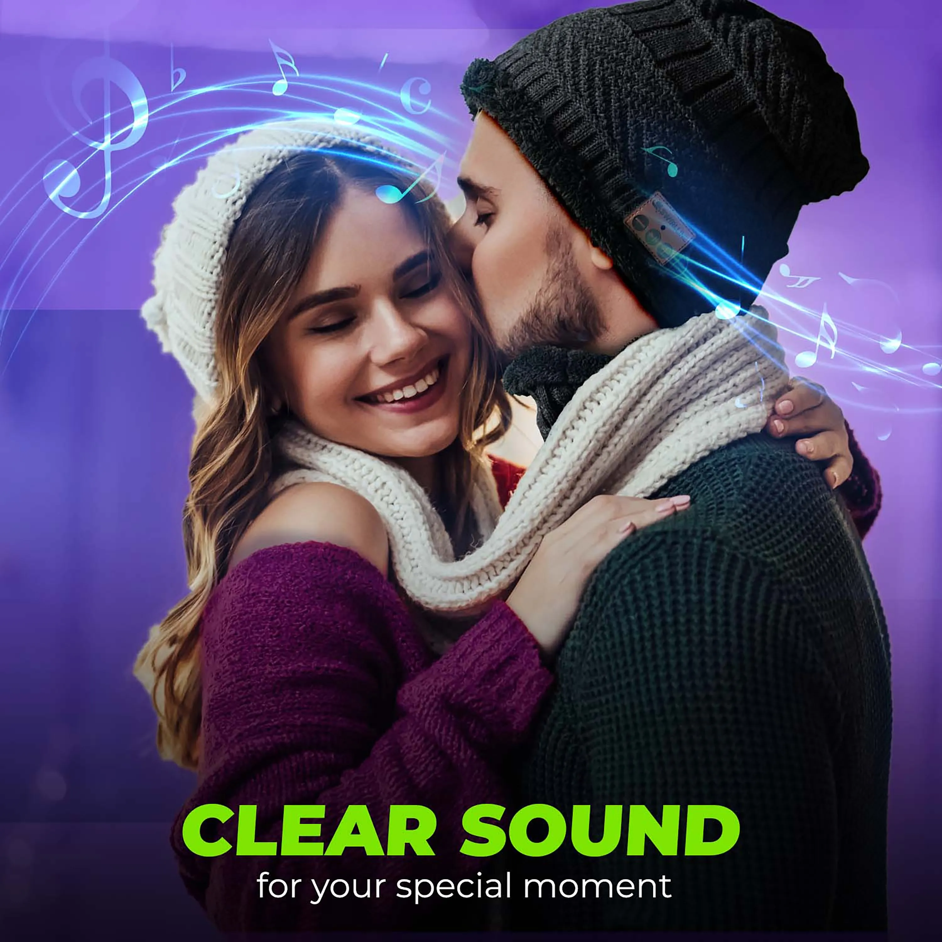 Wireless Beanie - Wireless Headphones Hat and Scarf Set for Winter Outdoor Men Women Warm Knitted Music Hat Black