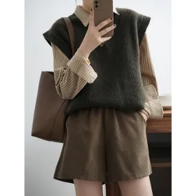 Wjczt fall fashion 2024  V-neck Solid Color Ripped Knitted Vest for Women 2024 Autumn New Loose Lazy Vest Top