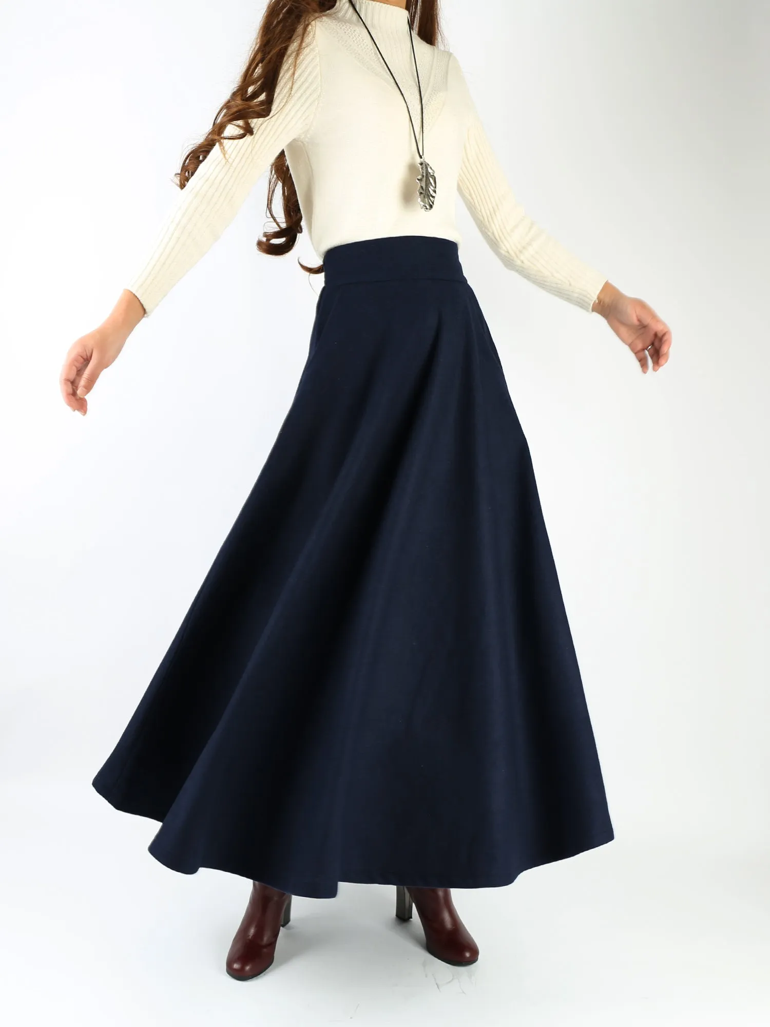 Women maxi skirt/wool skirt/flared skirt/winter skirt/ankle length skirt(Q1806)