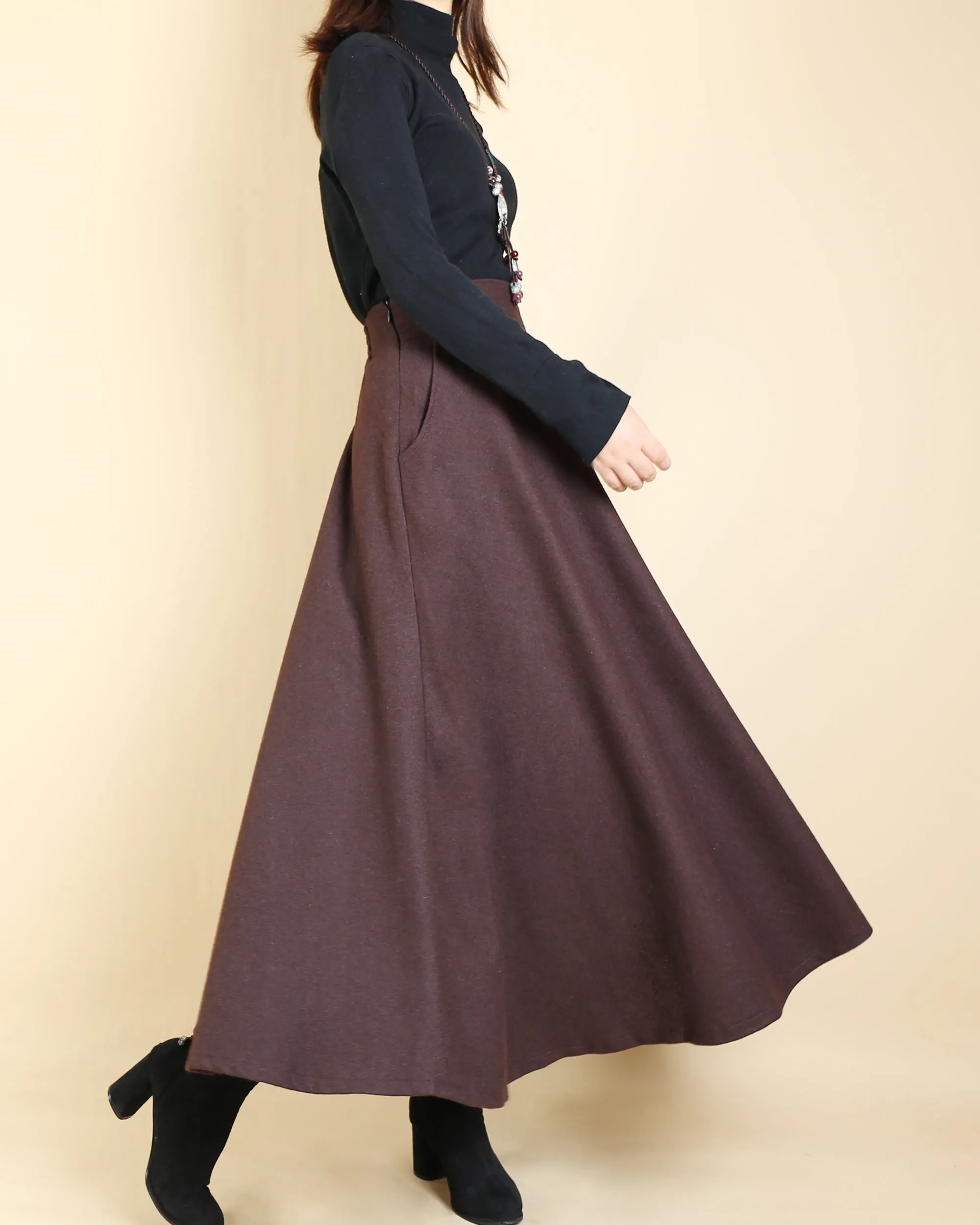 Women maxi skirt/wool skirt/flared skirt/winter skirt/ankle length skirt(Q1806)